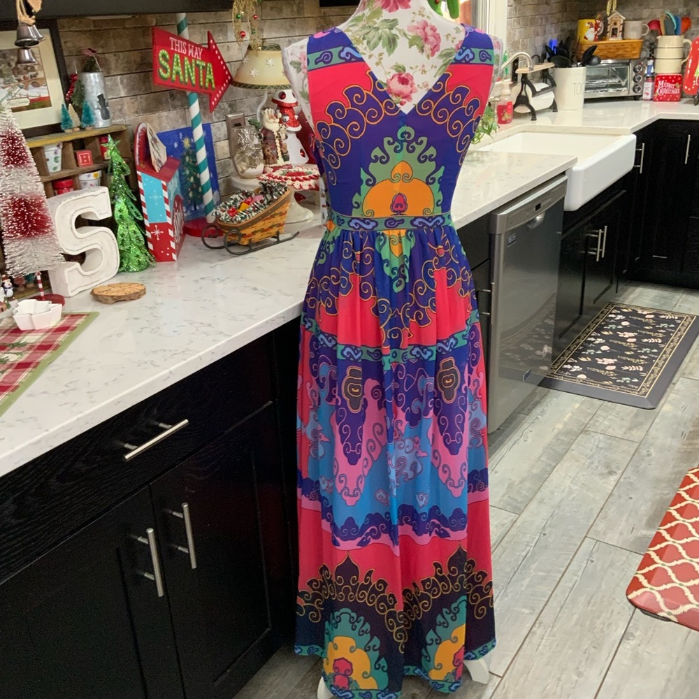 ModCloth XS Maxi Dress Muster The Length Boho Medallion Sleeveless Colorful New - Picture 7 of 16